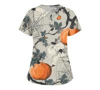 Halloween Blouse Medicale Femme Col en V Manches Courtes Médicals Tunique Infirmiere Professionnelle Lin Veste Aide Soignante Déguisement Vampire Coton Chimie Deguisement