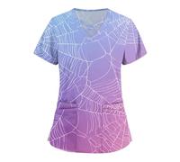 Halloween Blouse Medicale Femme Col en V Manches Courtes Médicals Tunique Infirmiere Professionnelle Lin Veste Aide Soignante Déguisement Vampire Coton Chimie Deguisement