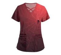 Halloween Blouse Medicale Femme Col en V Manches Courtes Médicals Tunique Infirmiere Professionnelle Lin Veste Aide Soignante Déguisement Vampire Coton Chimie Deguisement