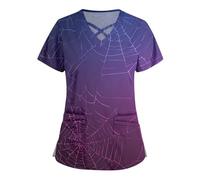 Halloween Blouse Medicale Femme Col en V Manches Courtes Médicals Tunique Infirmiere Professionnelle Lin Veste Aide Soignante Déguisement Vampire Coton Chimie Deguisement