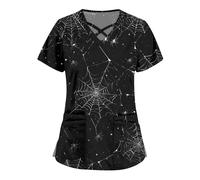 Halloween Blouse Medicale Femme Col en V Manches Courtes Médicals Tunique Infirmiere Professionnelle Lin Veste Aide Soignante Déguisement Vampire Coton Chimie Deguisement