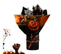 Halloween Bouquet, Pumpkin Bunch with Artificial Fall Flowers, Faux Plant Arrangement Decor, 5.91x2.36x8.66 Inches, for Adults Theme Party Autumn Haunted House Living Room Bedroom Kitchen Bathroom