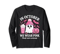 Halloween Breast Cancer Women in October We Wear Pink Manche Longue