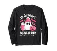 Halloween Breast Cancer Women in October We Wear Pink Manche Longue