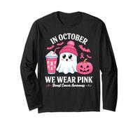 Halloween Breast Cancer Women in October We Wear Pink Manche Longue