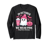 Halloween Breast Cancer Women in October We Wear Pink Manche Longue