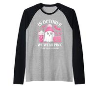 Halloween Breast Cancer Women in October We Wear Pink Manche Raglan