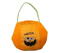 Halloween Bucket, Embroidered Trick-or-Treat Candy Bag, Soft Handle Tote, Holiday Treat Container for Outdoor Night Walks, Cosplay Adventures, Family Photo Decor, Family-Friendly Glowing Design