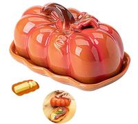 Halloween Butter Dish, Pumpkin Butter Dish with Lid, Halloween Pumpkin-Shaped Snack Plate & Cheese Board, Ceramic Butte-r Dish Keeps Butter Fresh Longer