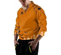 Halloween Cadeau Cher Sweat-Shirt à Manches Longues pour Hommes, Costumes d Halloween, imprimé Effrayant, col en V, décontracté, Montant, l extérieur Veste Cardigan Homme(Jaune,L)