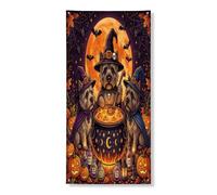 Halloween Cairn Terrier Couverture de porte extérieure 91,4 x 182,9 cm, chiot sorcière chaudron imprimé vintage bannière de porte avant et arrière Décoration de porche d'intérieur effrayante