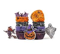 Halloween Caissette Muffins Papier Mini(400 pièces) avec décorations (12 pièces), idéal pour les muffins d'Halloween,3,5×2,4×5cm