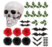 Halloween Cake Topper, 29pcs / Set Halloween Cake Decorations Gothic Skull Topper avec des roses Bats et branches pour les fournitures de festival de fête, décorations gothiques