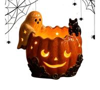 Halloween Candle Holder - Resin 15cm 5.9in Ghost Cat Pumpkin Design
