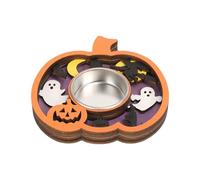 Halloween Candle Holder, Wooden Pumpkin Ghost Candlestick Stand, 4.13x4.13 Inches Festive Table Centerpiece for Home, Party, Living Room, Bedroom, Farmhouse, Spooky Autumn Decor, Fall Decoration