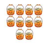 Halloween Candy Bags - 10 Pieces Transparent Pumpkin Candies Bag for Holidays Season, Sturdy Material with Handles, Scary Resealable Pouch for Kids Adults Holiday Treat Storage Snack, 5 Inches