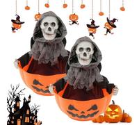 Halloween Candy Bowl, Halloween Candy Dishes Decorative with LED Eyes and Sound, Screaming Witch Holder with Light up Red Eyes and Creepy Sound Scary, for Trick Candys Holder Prank Props(2PCS)
