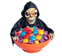 Halloween Candy Holder - Animated Skeleton Dish | Battery Powered Decor | Animated skeleton candy holder, battery powered, ideal for porches, mantels and Halloween displays.
