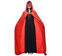 Halloween Cape à Capuche Poncho avec Capuchon Longue Costume Cosplay Sorcière Diable Robe Médiévale Manteau Homme Femme Unisexe Déguisement Maquillage Cape Prince et Princesse pour Adultes-Rouge XL