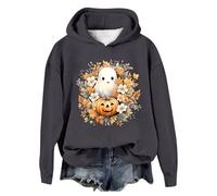 Halloween Cardigans Légers pour Femmes Longs Vêtements Automne et Hiver Tendance Sweat à Capuche Mignon Imprimé Haut Pull en Graphique Hommes(Grey,L)