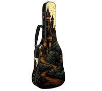 Halloween Castle Decor 54 Sac pour guitare acoustique avec 2 poches, bandoulière réglable et crochet arrière, convient pour guitares électriques, basses et guitares classiques, Décoration de château