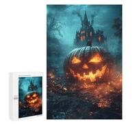 Halloween Castle Scene - Puzzle-Image en Bois, 1000 PCS, Cadeau De Saison, avec Une Image Décorative Une Fois Terminé