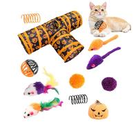 Halloween Cat Channel Toy Set - 3-Way Tunnel Playset, Interactive Game | Bell Ball Peste Kitten Toy, Indoor Rabbit Entertainment, Foldable Cat Activity Tunnel, Holiday Festive Play Accessoire