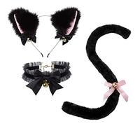 Halloween Cat Cosplay Costume for Girls 3pcs / Set Lace Bowknot Chain Adjustable Chain Adhat with Bell Plush Cute Bandband and Tail for Halloween Dress Up Party