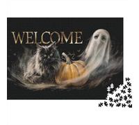 Halloween Cat Ghost Pumpkin Puzzles 1000 Pièces Cadeau Unique Jeu Éducatif Défi Jouet À De Qualité Supérieure Peinture Art pour Adultes Et Enfants À Partir De 12 Ans 70x50cm/1000pcs