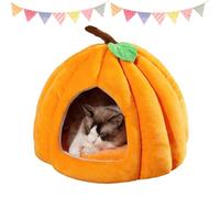 Halloween Cat House, Pumpkin Cat Bed, Cute Pumpkin Shape Cats Cave Bed Cats Tent with Removable Cushion, for Indoor Kitte and Small Dogs (S,Orange)