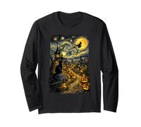 Halloween Cat Starry Night Van Gogh Art Pumpkin Costume Manche Longue