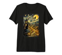 Halloween Cat Starry Night Van Gogh Art Pumpkin Costume T-Shirt Haut de Gamme
