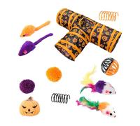 Halloween Cat Tunnel Toy Set - 3-Way Cat Play Tunnel, Interactive Pet Toy | Bell Ball Teaser, Foldable Cat Play Tube, Durable Kitten Entertainment, Halloween Cat Channel for Indoor Use