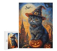 Halloween Cat with Jack-o'-Lantern-3 Puzzle 1000 Pièces Educa Jouet en Bois Cadeau Unique Décoration Intérieure Jeu Éducatif Challenge Toy Adultes Et Enfants À Partir De 14 Ans 500 PCS