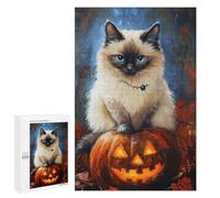 Halloween Cat with Jack-o'-Lantern Puzzle 1000 Pièces Educa Jouet en Bois Cadeau Unique Décoration Intérieure Jeu Éducatif Challenge Toy Adultes Et Enfants À Partir De 14 Ans 1000 PCS