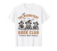 Halloween Cats Crime Book Club Spooky Detective Cat Reading T-Shirt