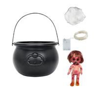 Halloween Cauldron Avec Lumières - Cauldone Noir Avec Lumières LED | Sturdy Construction Stuffes Étage Effrayant | Lampe De Paulderone De Sorcier Extérieur Intérieur Avec Lueur Vert | Décoration De