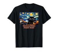 Halloween Chat Noir étoilé Paris Night Art T-Shirt