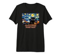 Halloween Chat Noir étoilé Paris Night Art T-Shirt Haut de Gamme