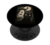 Halloween Chat Selfie Effrayant Enlèvement Alien Chats UFO Flying PopSockets PopGrip Adhésif