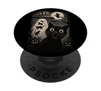 Halloween Chat Selfie Spooky Alien Abduction Chats UFO Flying PopSockets PopGrip Adhésif