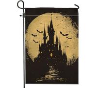 Halloween Château Jardin Drapeau Chauves-Souris Effrayantes Noires Décoration De La Maison Drapeau De Jardin Drapeau De Toile De Jute Double Face Décoration De Pelouse Extérieure 12x18