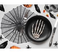 Halloween Chauve-souris Set de Table Décoration Effrayant Squelette Main Aventurier Fête Célébration Art de l'ambiance Citrouilles Araignées Crâne Plumes, Couleur : Noir