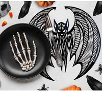Halloween Chauve-souris Set de Table Décoration Effrayant Squelette Main Aventurier Fête Célébration Art de l'ambiance Citrouilles Araignées Crâne Plumes, Couleur : Noir