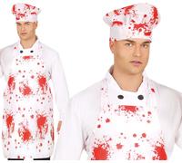 Halloween Chef Tablier Sanglant Toque Effet Splatter Horreur Déguisement de Chef Costume Adulte Fête Effrayante Décoration Chef de cuisine Effrayant Tenue Meurtrière, Couleur : Blanc