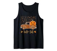 Halloween Citrouille Buffalo Plaid Camion Bonjour Arbre Feuilles d'automne Débardeur