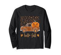 Halloween Citrouille Buffalo Plaid Camion Bonjour Arbre Feuilles d'automne Manche Longue