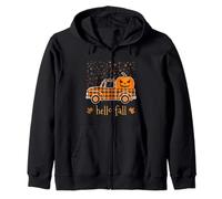 Halloween Citrouille Buffalo Plaid Camion Bonjour Arbre Feuilles d'automne Sweat à Capuche