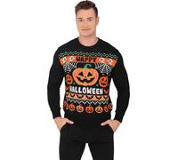 Halloween Citrouille Fantôme Pull Vêtements Automne Célébration Jour de fête Vêtements Noirs Tricot Festival Manches Longues Design Tendance Effroi Décoration Couleurs Orange Vert, Taille : 48 - 50 (M