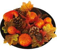 Halloween Citrouille Feuilles Cônes de pin Set Fête Décoration Automne Accents Décoration de table Citrouilles Centre Orange Rouge Jaune Nature Eléments séchés, Couleur : Orange